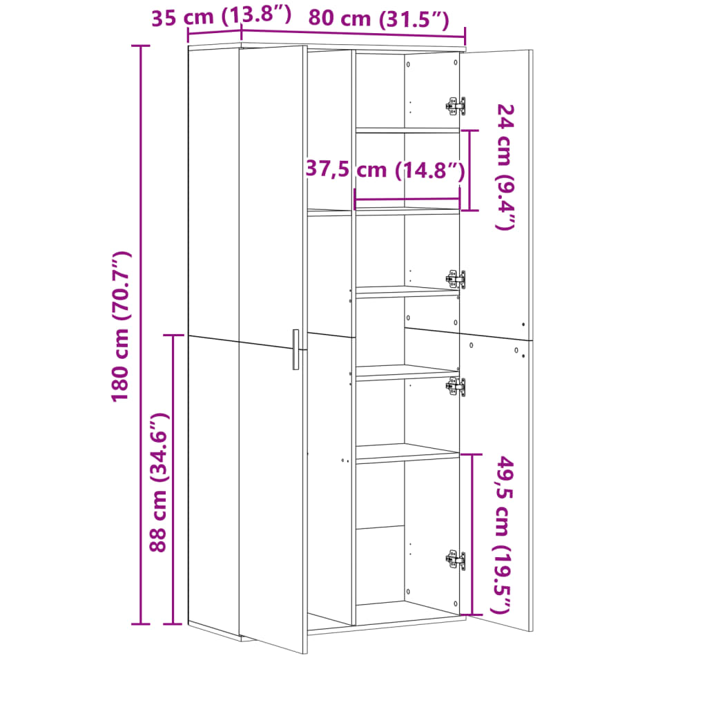 szürke sonoma színű szerelt fa magasszekrény 80 x 35 x 180 cm