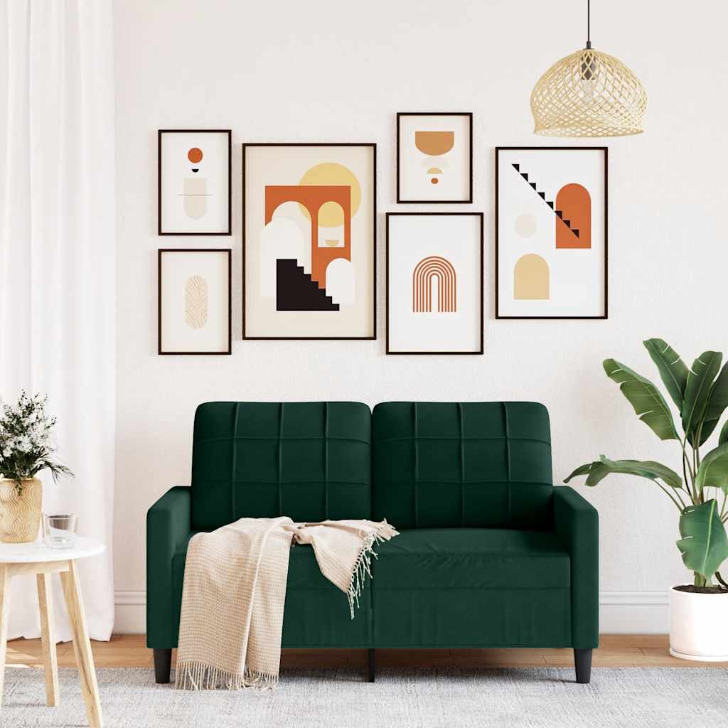 kétszemélyes sötétzöld bársony kanapé 120 cm
