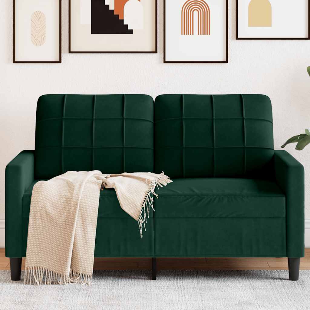 kétszemélyes sötétzöld bársony kanapé 120 cm