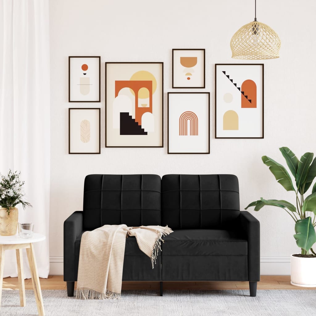 kétszemélyes fekete bársony kanapé 120 cm