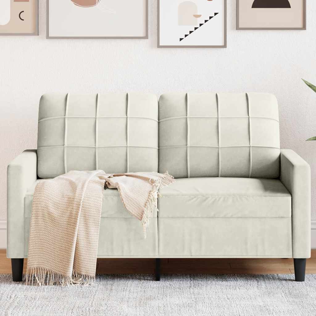 kétszemélyes krémszínű bársony kanapé 120 cm