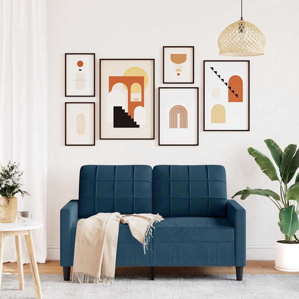 kétszemélyes kék bársony kanapé 120 cm