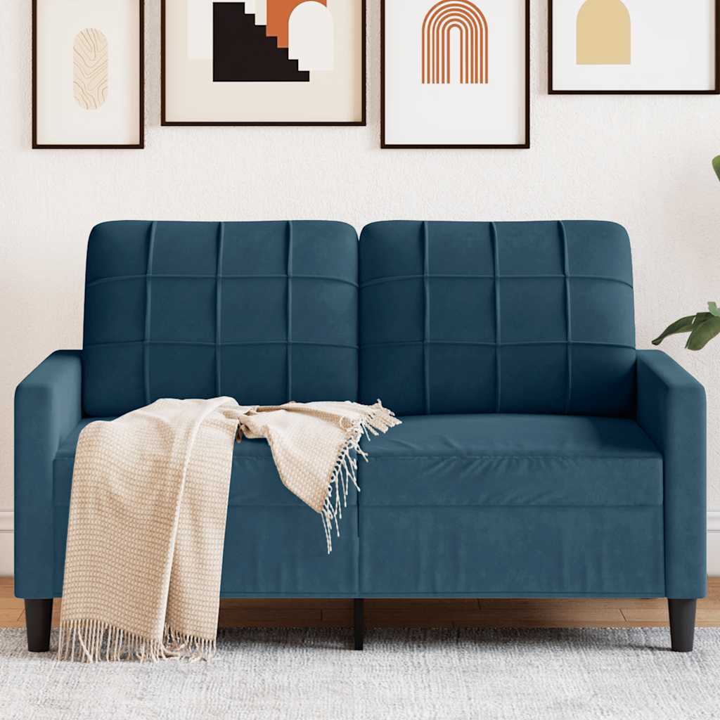 kétszemélyes kék bársony kanapé 120 cm