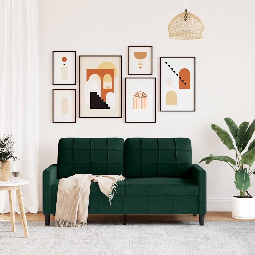 kétszemélyes sötétzöld bársony kanapé 140 cm