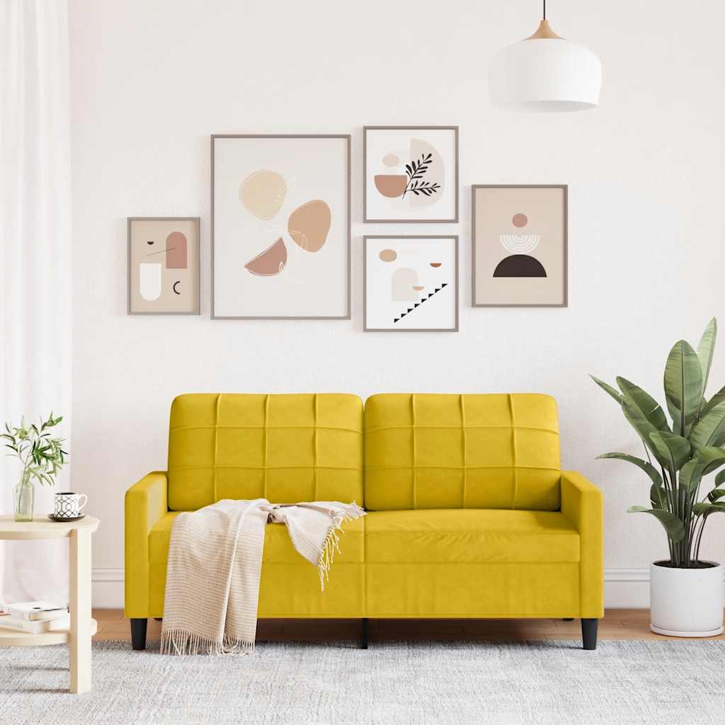 kétszemélyes sárga bársony kanapé 140 cm