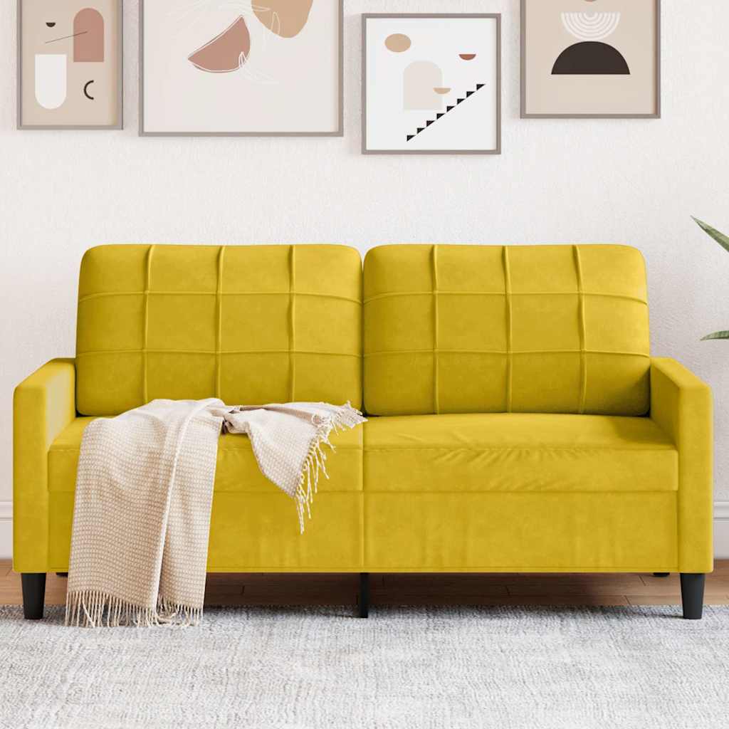 kétszemélyes sárga bársony kanapé 140 cm