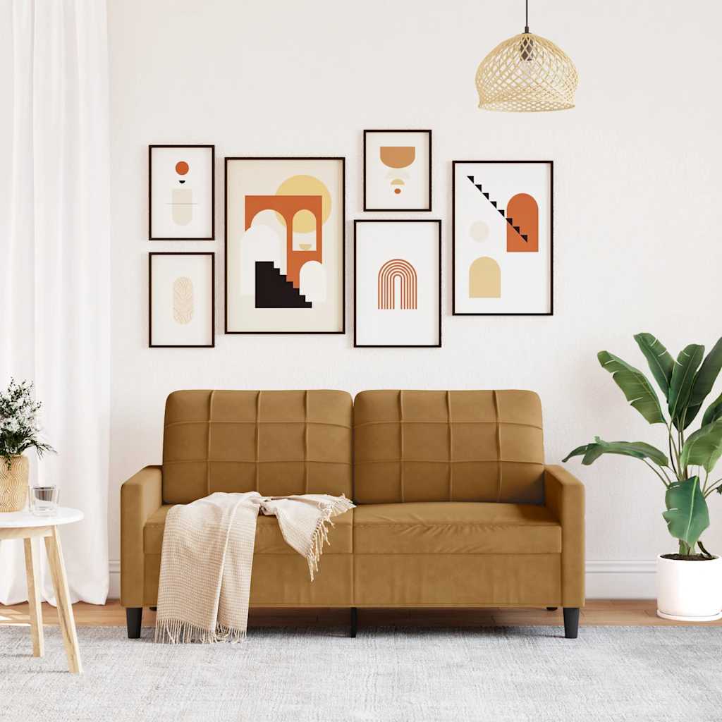 kétszemélyes barna bársony kanapé 140 cm