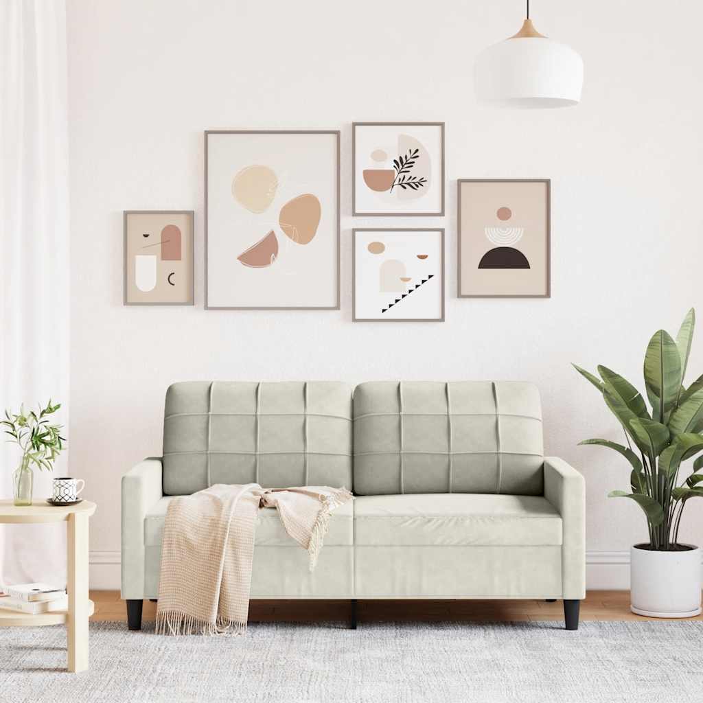 kétszemélyes krémszínű bársony kanapé 140 cm