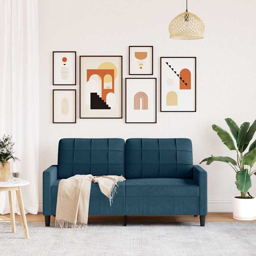 kétszemélyes kék bársony kanapé 140 cm