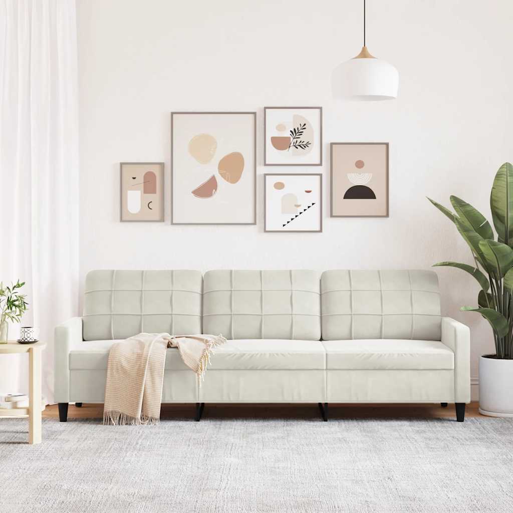 3 személyes krémszínű bársony kanapé 210 cm