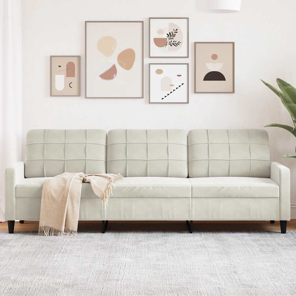 3 személyes krémszínű bársony kanapé 210 cm