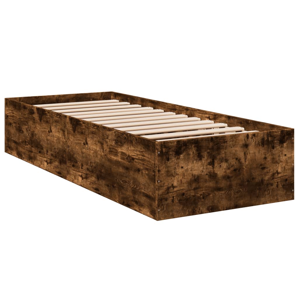 füstös tölgy színű szerelt fa ágykeret matrac nélkül 75x190 cm