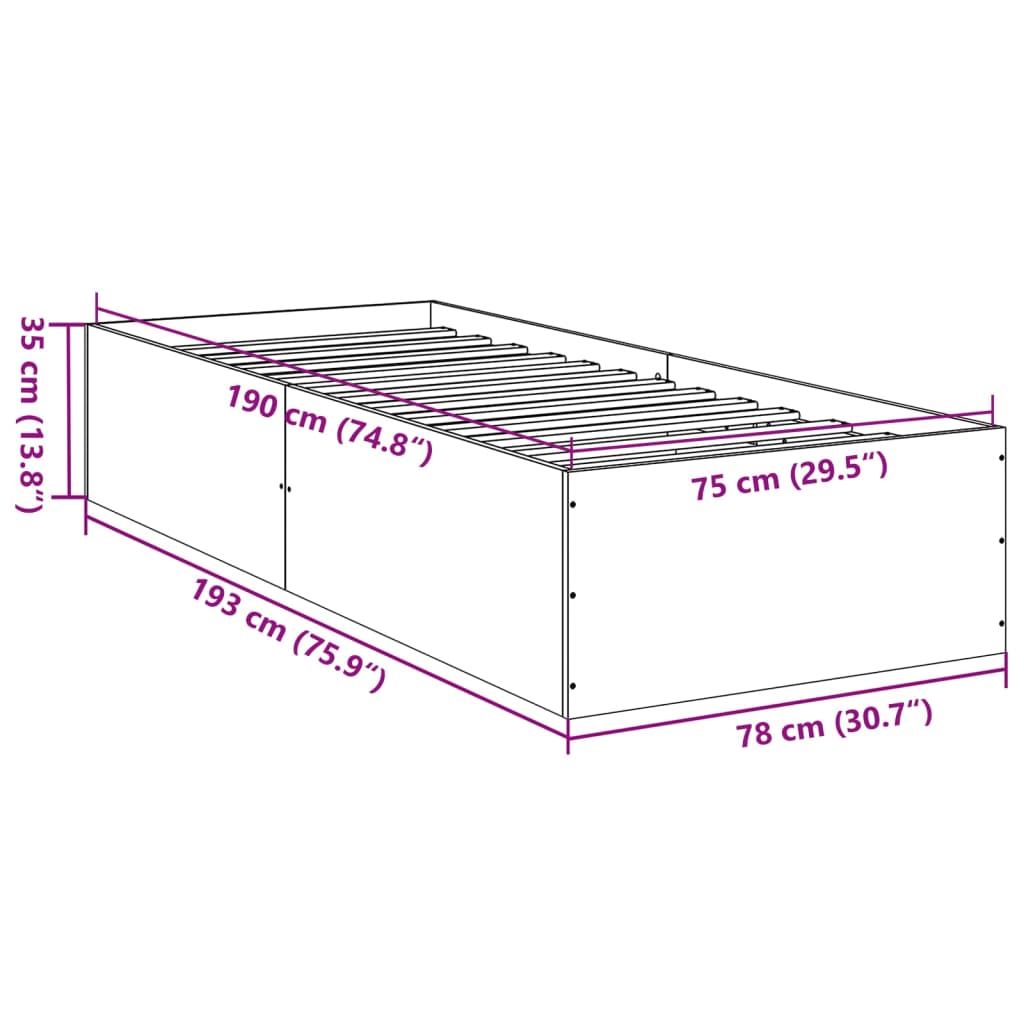 füstös tölgy színű szerelt fa ágykeret matrac nélkül 75x190 cm