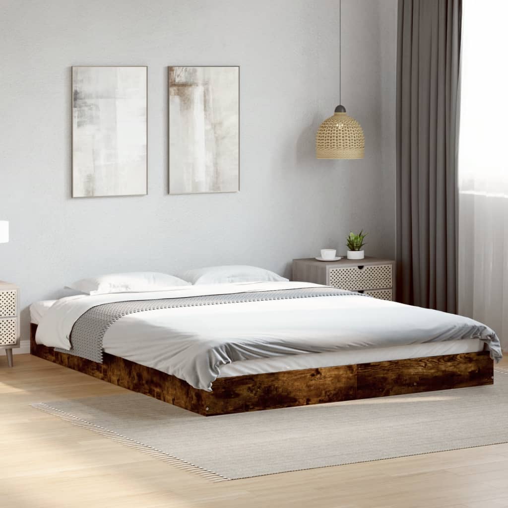 füstös tölgy színű szerelt fa ágykeret matrac nélkül 160x200 cm