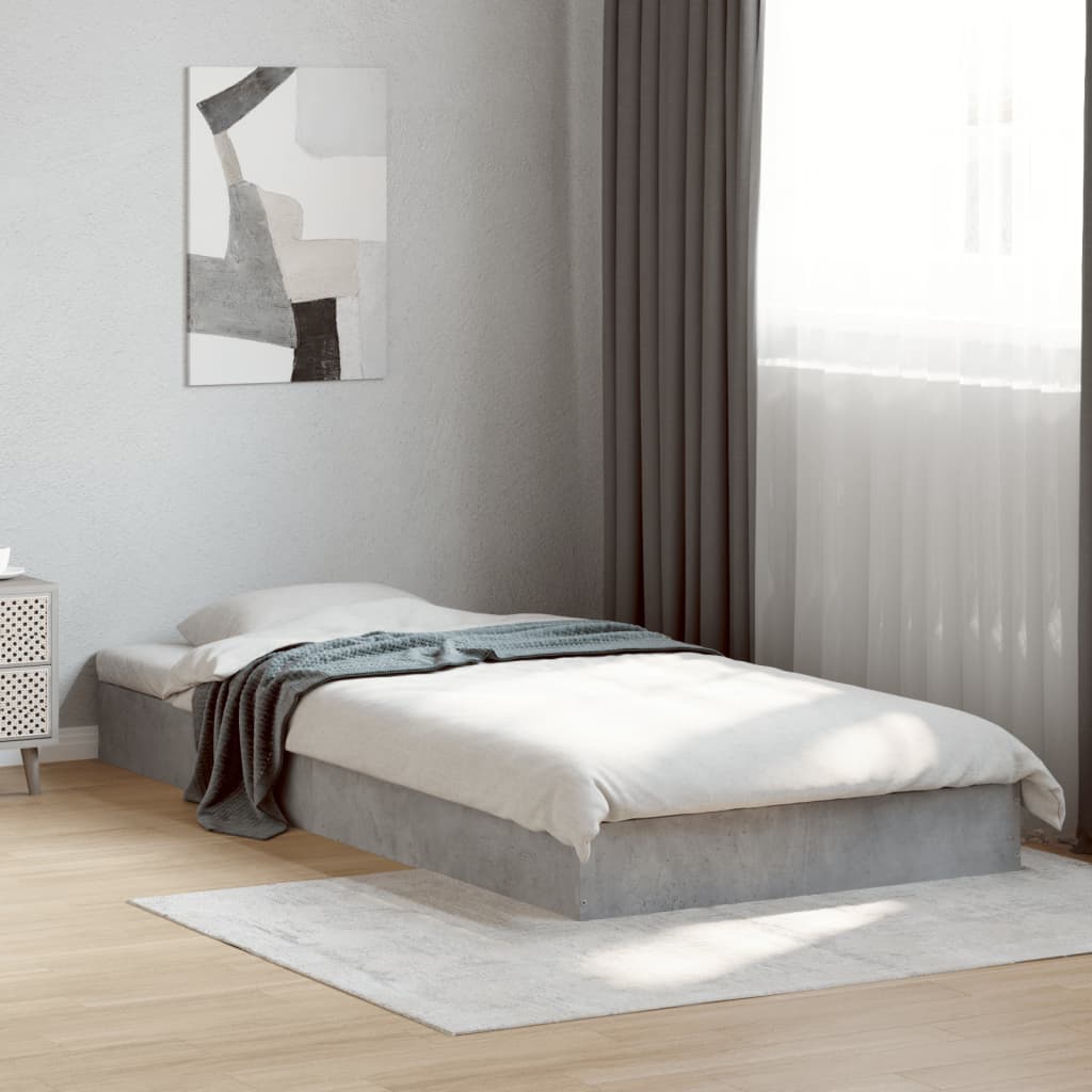 betonszürke szerelt fa ágykeret 75 x 190 cm