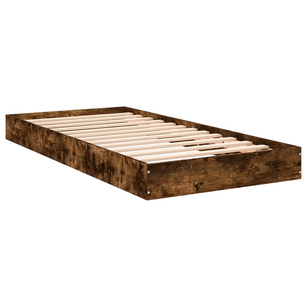 füstös tölgy színű szerelt fa ágykeret matrac nélkül 75x190 cm