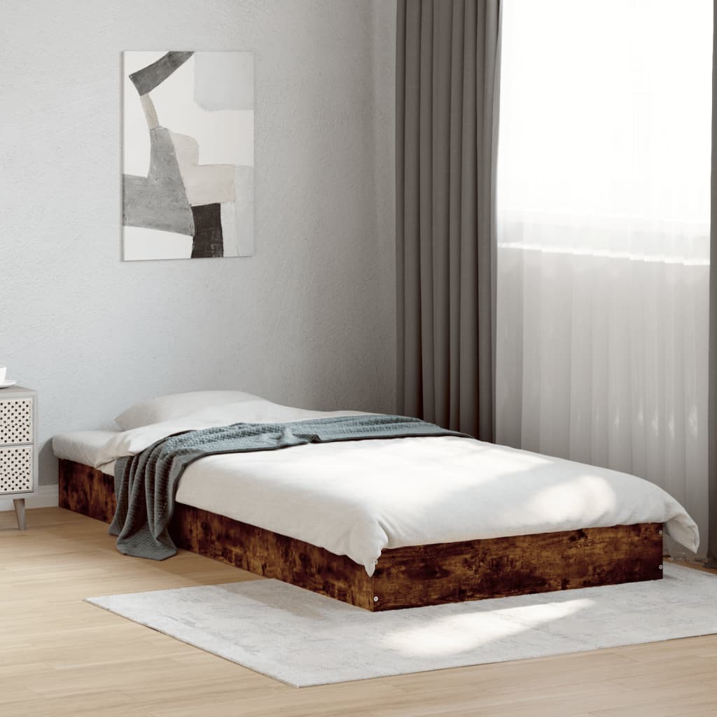 füstös tölgy színű szerelt fa ágykeret matrac nélkül 75x190 cm