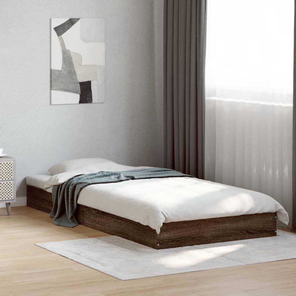 barna tölgy színű szerelt fa ágykeret matrac nélkül 75x190 cm