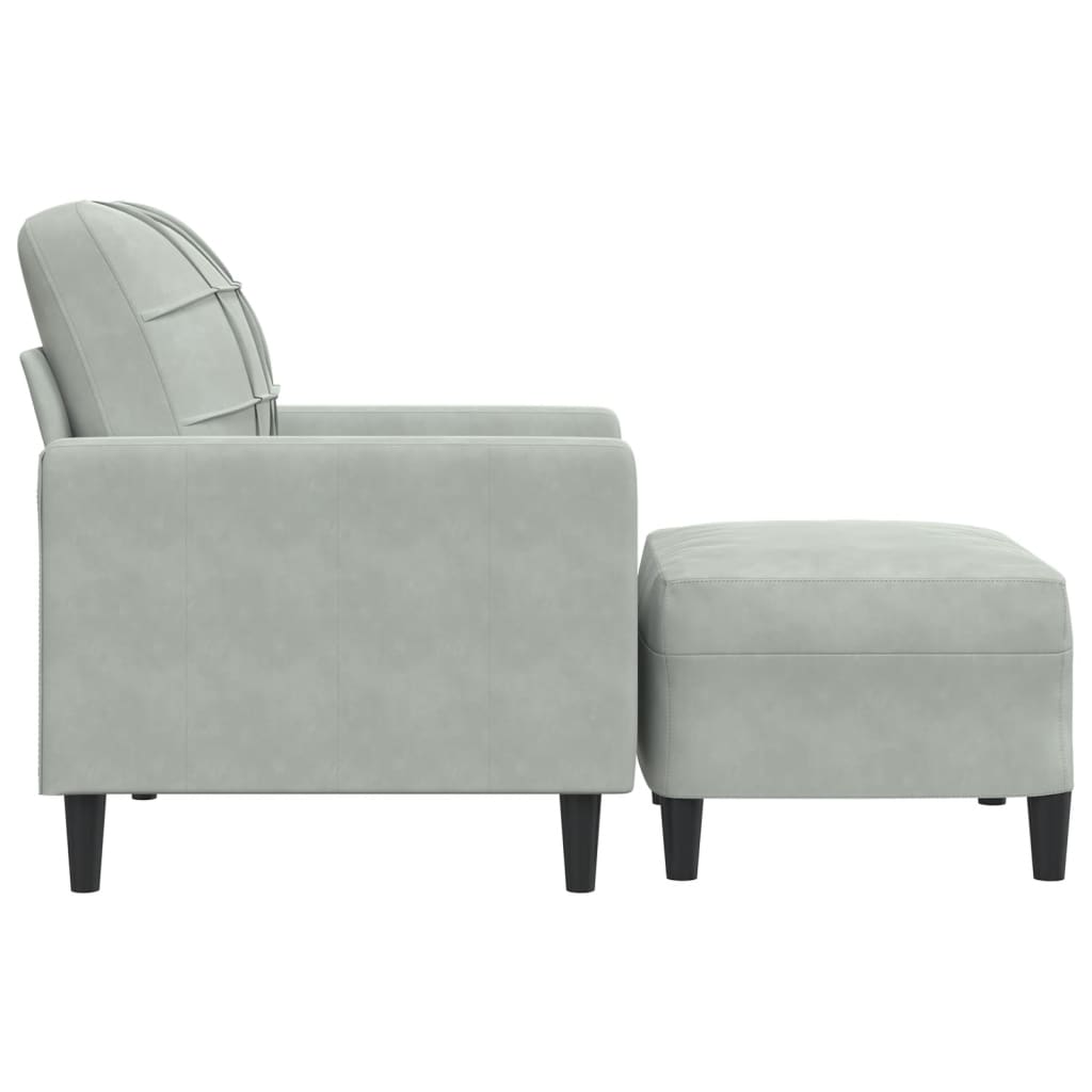 világosszürke bársony kanapéfotel lábtartóval 60 cm