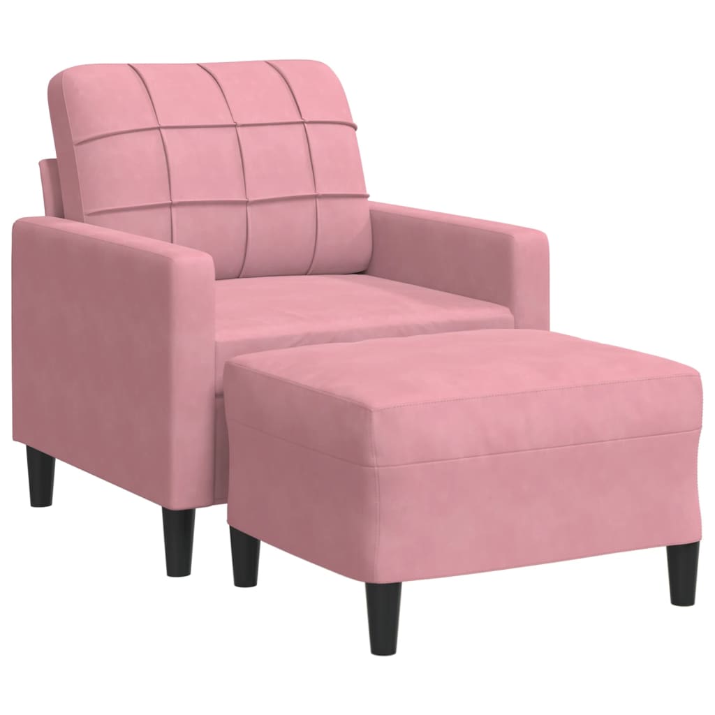 rózsaszín bársony kanapéfotel lábtartóval 60 cm