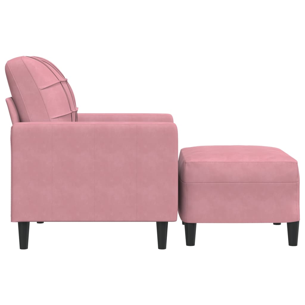 rózsaszín bársony kanapéfotel lábtartóval 60 cm