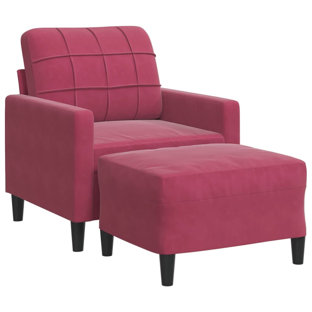 bordó bársony kanapéfotel lábtartóval 60 cm