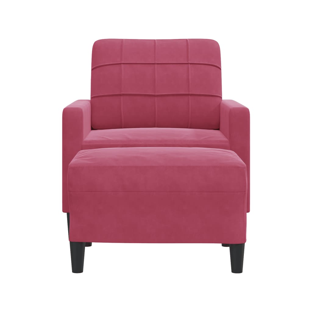 bordó bársony kanapéfotel lábtartóval 60 cm