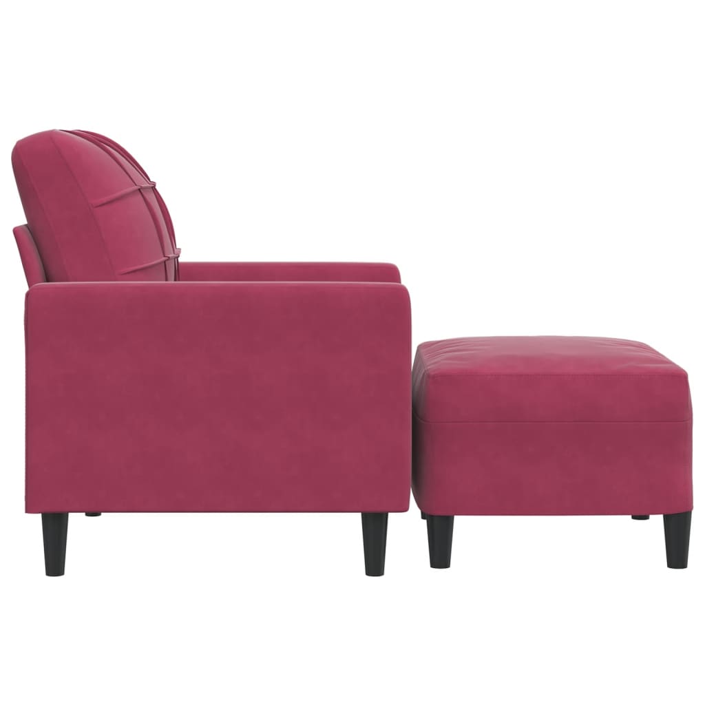 bordó bársony kanapéfotel lábtartóval 60 cm