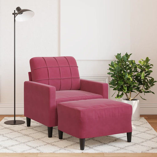 bordó bársony kanapéfotel lábtartóval 60 cm