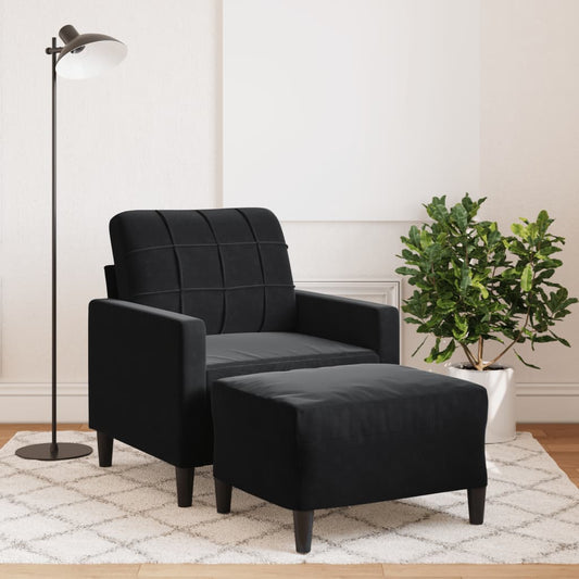 fekete bársony kanapéfotel lábtartóval 60 cm