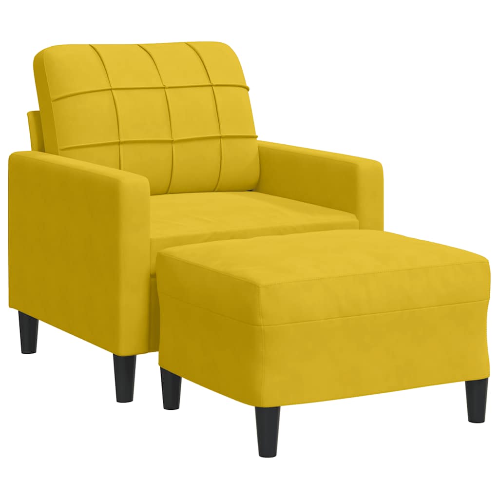 sárga bársony kanapéfotel lábtartóval 60 cm