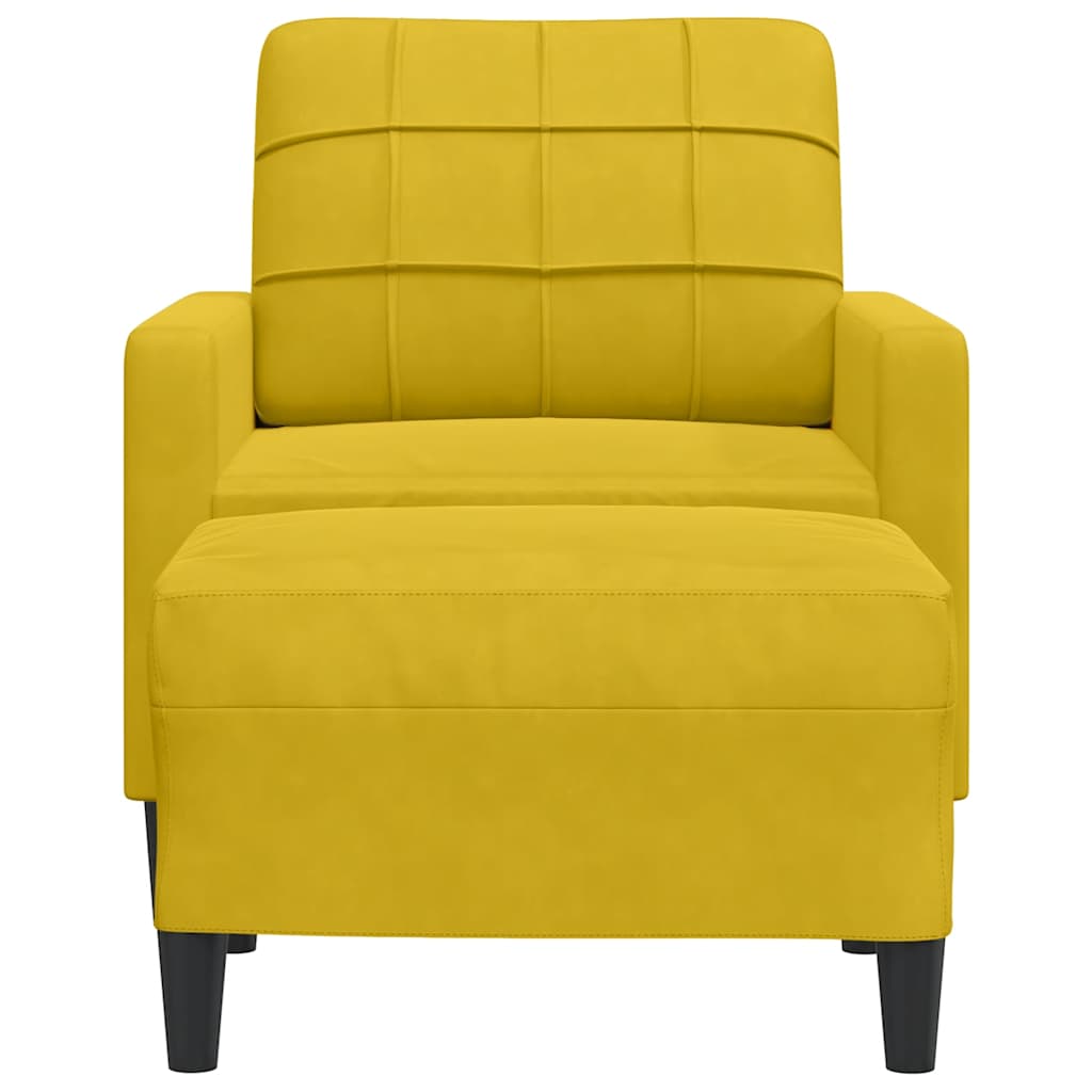 sárga bársony kanapéfotel lábtartóval 60 cm