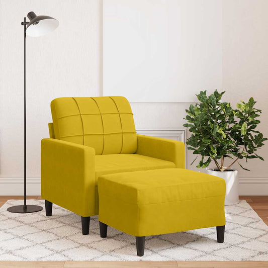sárga bársony kanapéfotel lábtartóval 60 cm