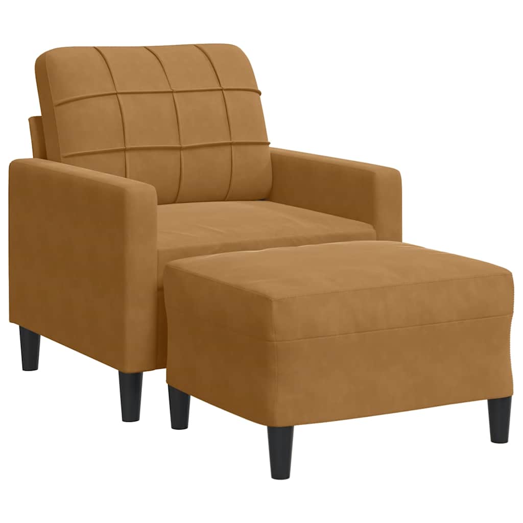 barna bársony kanapéfotel lábtartóval 60 cm