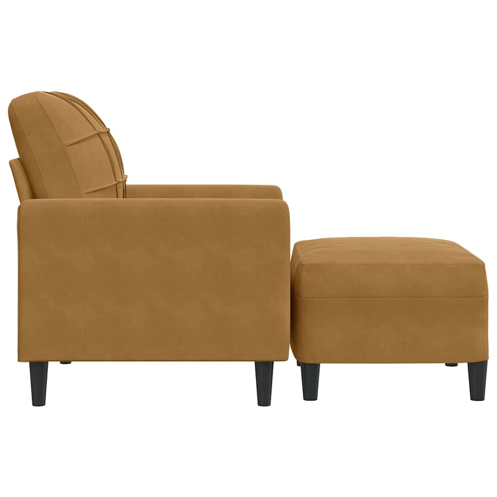 barna bársony kanapéfotel lábtartóval 60 cm