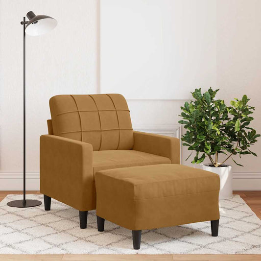 barna bársony kanapéfotel lábtartóval 60 cm