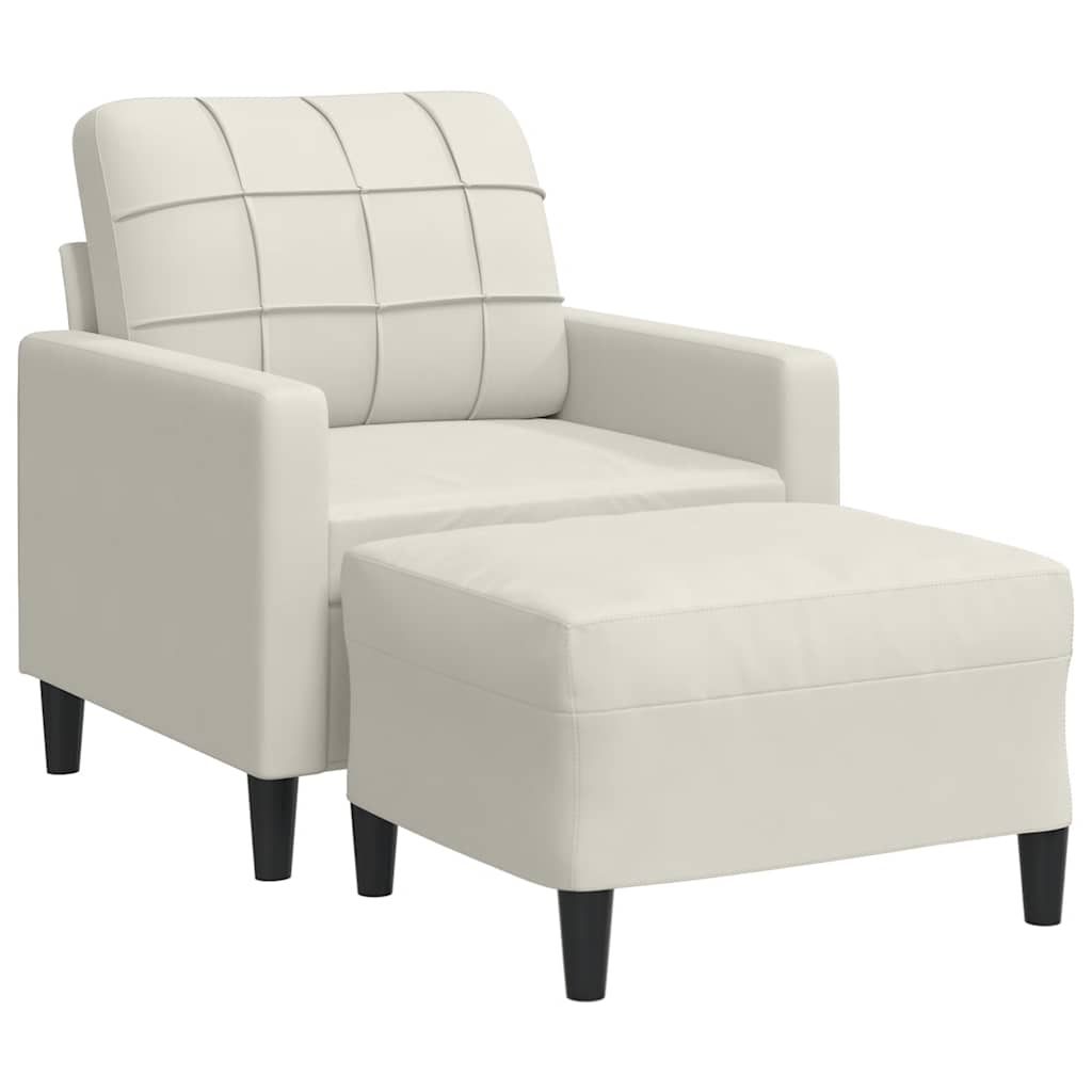 krémszínű bársony kanapéfotel lábtartóval 60 cm