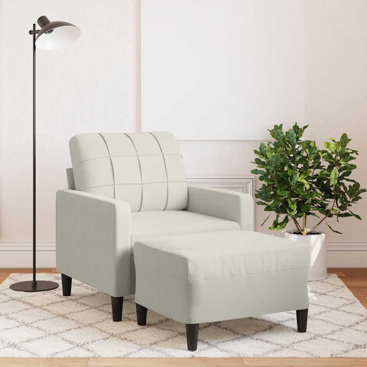 krémszínű bársony kanapéfotel lábtartóval 60 cm