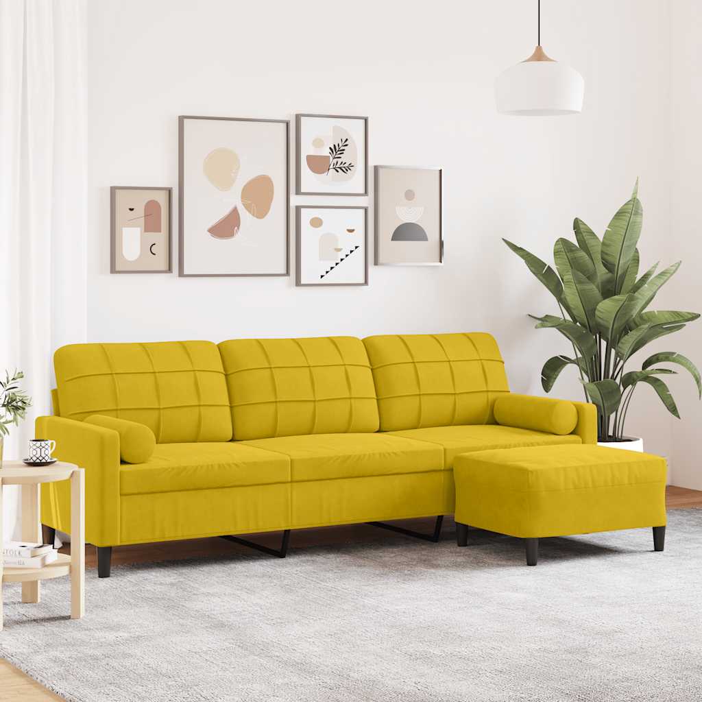 3 személyes sárga bársonykanapé lábtartóval 210 cm