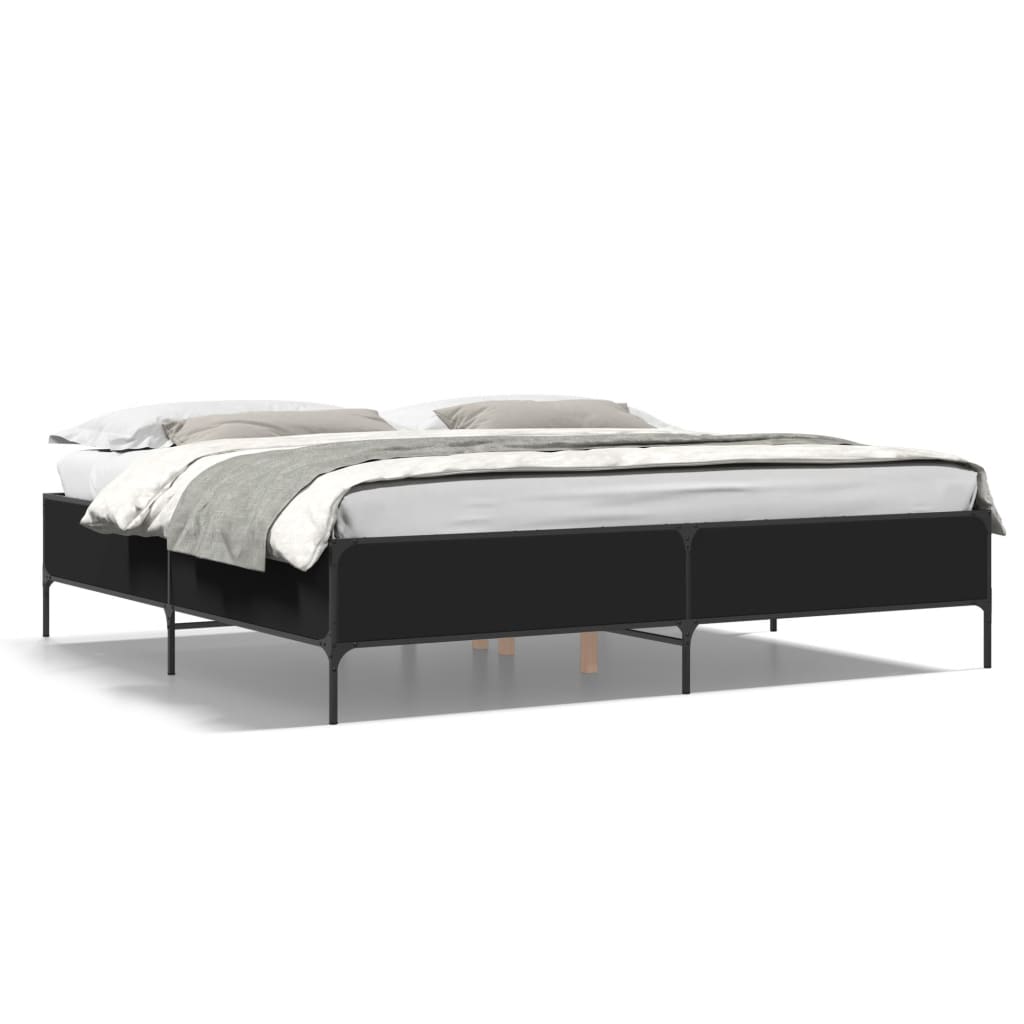 fekete szerelt fa és fém ágykeret 200 x 200 cm