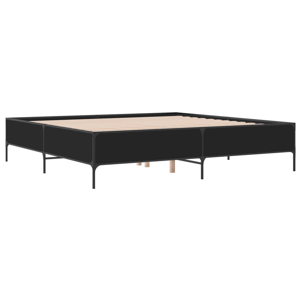 fekete szerelt fa és fém ágykeret 200 x 200 cm