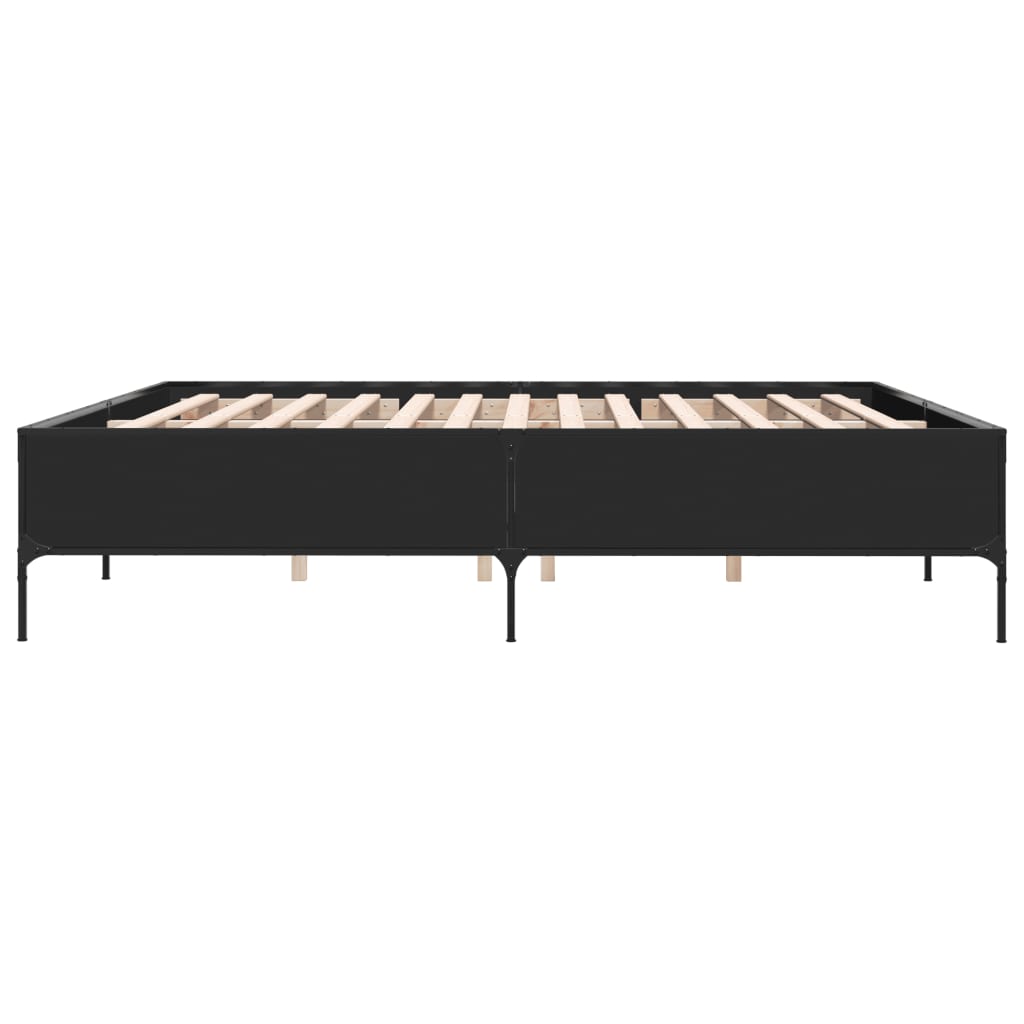 fekete szerelt fa és fém ágykeret 200 x 200 cm