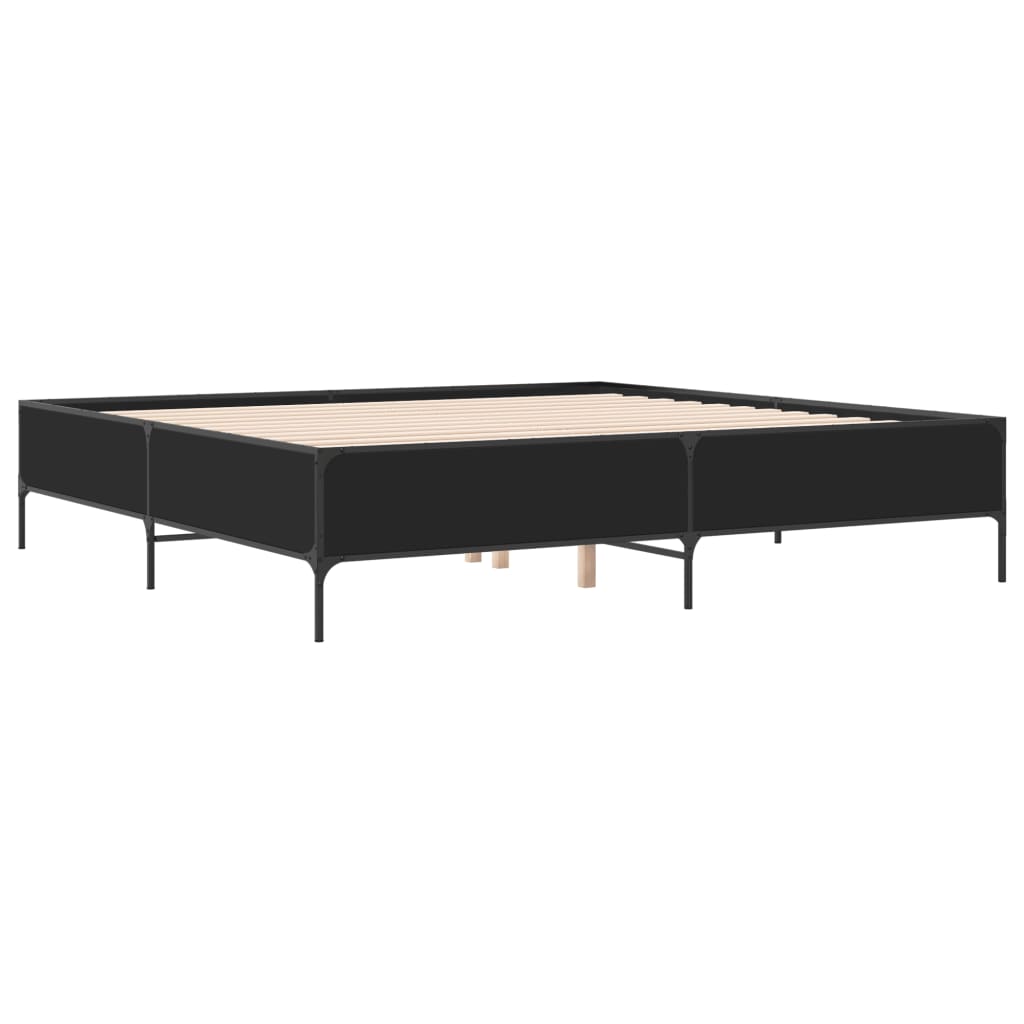 fekete szerelt fa és fém ágykeret 200 x 200 cm