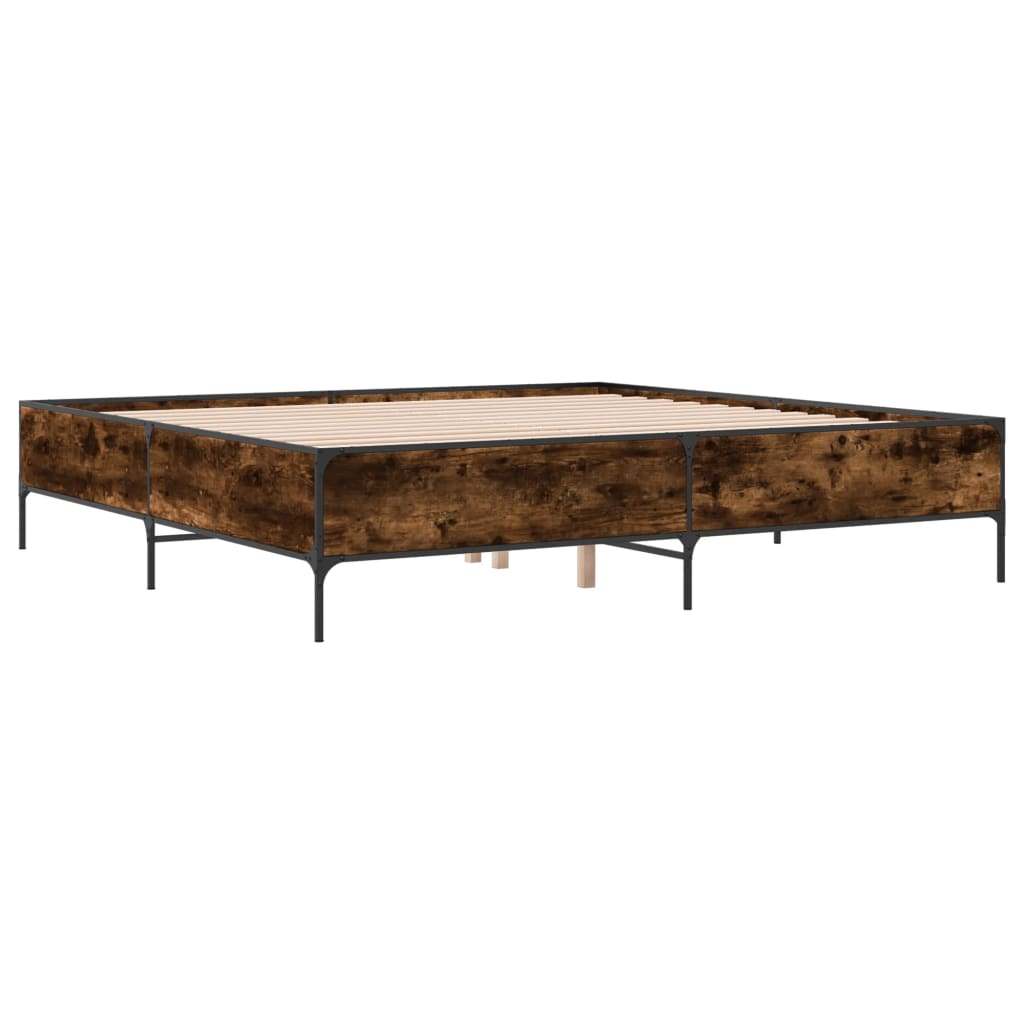 füstös tölgy színű szerelt fa és fém ágykeret 200 x 200 cm