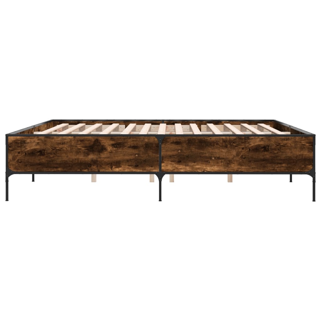 füstös tölgy színű szerelt fa és fém ágykeret 200 x 200 cm
