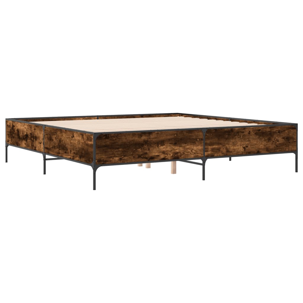 füstös tölgy színű szerelt fa és fém ágykeret 200 x 200 cm