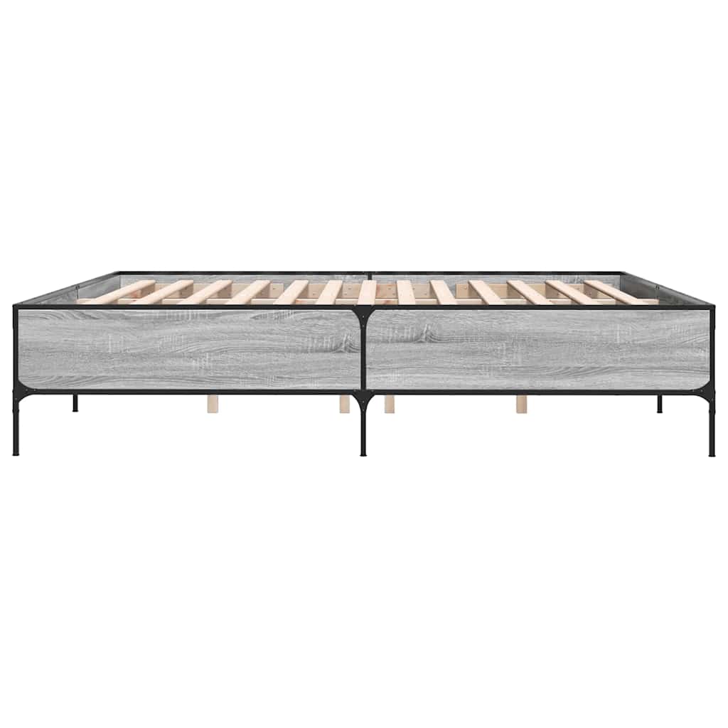 szürke sonoma szerelt fa és fém ágykeret 200 x 200 cm