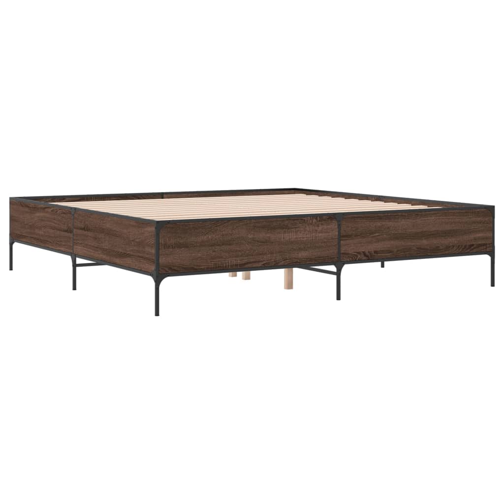 barna tölgyszínű szerelt fa és fém ágykeret 200 x 200 cm