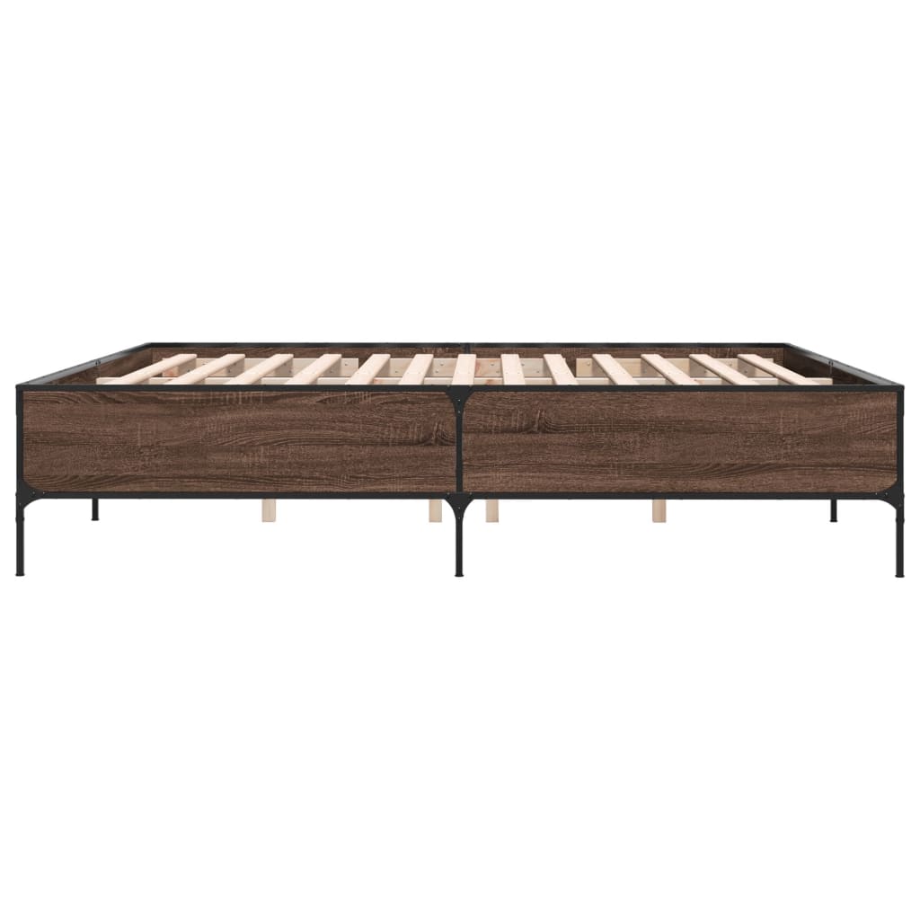 barna tölgyszínű szerelt fa és fém ágykeret 200 x 200 cm