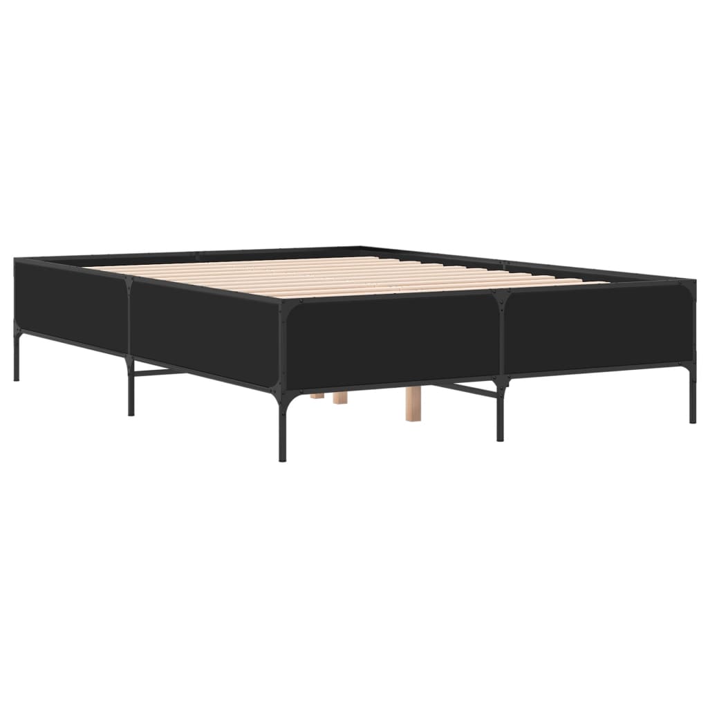 fekete szerelt fa és fém ágykeret 150 x 200 cm